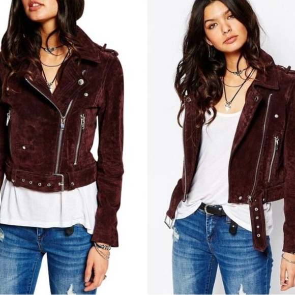 Blank NYC Suede Moto jacket in wine, size small - Picture 3 of 10